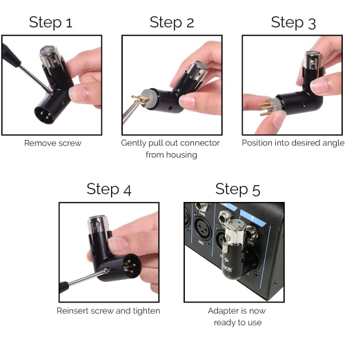 LyxPro XLR Angle Adapter Dual Male and Female can be positioned to 4 different angles Right Left and 90 degree great for mixers that interfere with