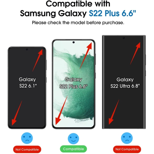 (Paquet de 2 + 2) Ensemble de 2 protecteurs d'écran en verre trempé compatible avec le Galaxy S22 plus de 5G 6,6 po de Samsung, et paquet de 2