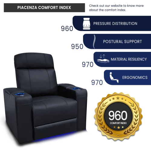 Fauteuil de cinéma maison Valencia Piacenza | Cuir Nappa 9000 de qualité supérieure, inclinaison électrique, appuie-tête électrique, éclairage LED