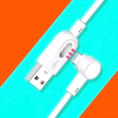 3Ft USB to Lightning Cable Right Angle 90 Degree Fast Charging Cable with Socket for Easy Storage - axGear