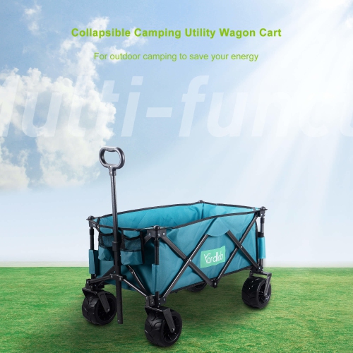 Folding Outdoor Utility Wagon 176lbs Loading, Collapsible Garden Cart Heavy Duty Camping Shopping Cart with Storage Bag and Big Wheels