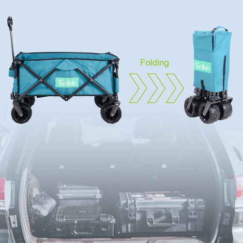 Folding Outdoor Utility Wagon 176lbs Loading, Collapsible Garden Cart Heavy Duty Camping Shopping Cart with Storage Bag and Big Wheels