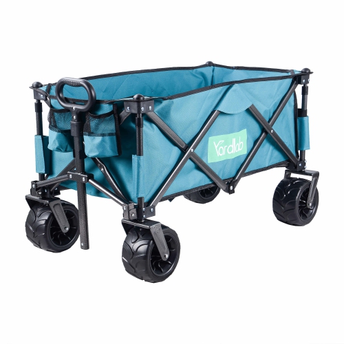 Folding Outdoor Utility Wagon 176lbs Loading, Collapsible Garden Cart Heavy Duty Camping Shopping Cart with Storage Bag and Big Wheels