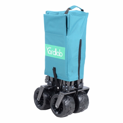 Folding Outdoor Utility Wagon 176lbs Loading, Collapsible Garden Cart Heavy Duty Camping Shopping Cart with Storage Bag and Big Wheels