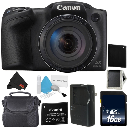 Canon PowerShot SX420 is Digital Camera (Black) 1068C001 International Model + NB-11L Lithium Ion Battery + 16GB Memory Card Starter Bundle