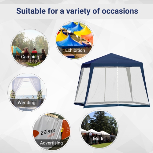 Outsunny 10x10ft Party Tent Canopy with Netting, Patio Screen House Slant Leg Outdoor Gazebo Sun Shade Shelter, Blue