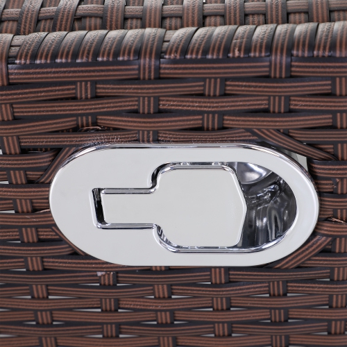 Outsunny Outdoor Wicker Rocking Chair with Cushion, Patio PE Rattan Recliner Chair with Adjustable Footrest, Armrests, Dark Blue