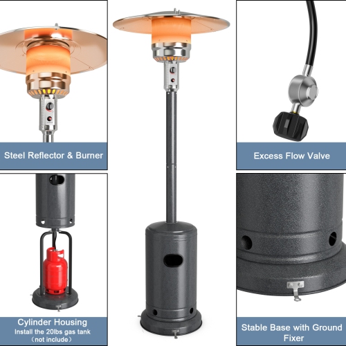 Patiojoy Outdoor 50000 BTU Standing Heater LP Propane Heater w/Wheels Silver/Black/Bronze/Gray
