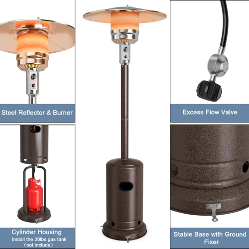 Patiojoy Outdoor 50000 BTU Standing Heater LP Propane Heater w/Wheels Silver/Black/Bronze/Gray