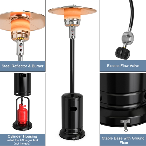 Patiojoy Outdoor 50000 BTU Standing Heater LP Propane Heater w/Wheels Silver/Black/Bronze/Gray
