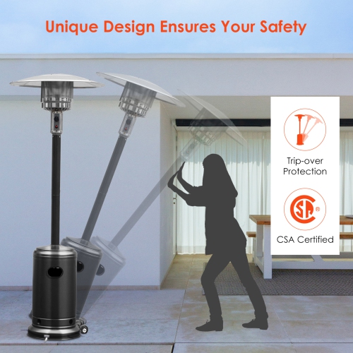 Patiojoy Outdoor 50000 BTU Standing Heater LP Propane Heater w/Wheels Silver/Black/Bronze/Gray