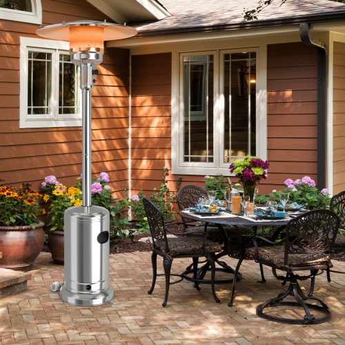 Patiojoy Outdoor 50000 BTU Standing Heater LP Propane Heater w/Wheels Silver/Black/Bronze/Gray