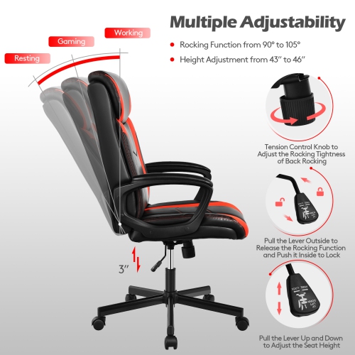 Topbuy Office Chair Ergonomic Desks Chair Swivel Computer Chair w/Armrests White/Red/Blue