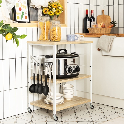 Topbuy Kitchen Baker's Rack 3-Tier Microwave Cart with Wheels&10 Hooks Rustic Brown/Maple/Vintage/Nut Brown