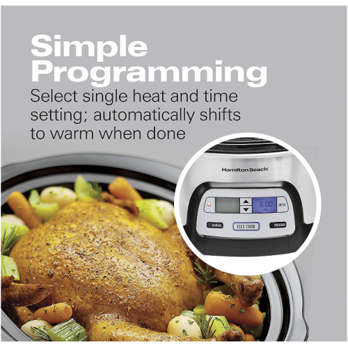 Hamilton Beach Stay or Go Portable 6-Quart Programmable Slow Cooker With FlexCook Dual Digital Timer for 2 Heat Settings, Lid Lock