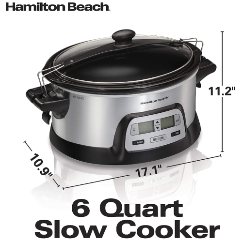 Hamilton Beach Stay or Go Portable 6-Quart Programmable Slow Cooker With FlexCook Dual Digital Timer for 2 Heat Settings, Lid Lock