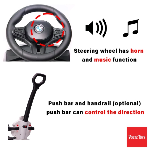 Voltz Toys Licensed BMW M5 4-in-1 Push Pedal Ride On Car Baby Walker with Push Bar, Leather Seat, Foot Rest and Rocking Chair Rails(Red)