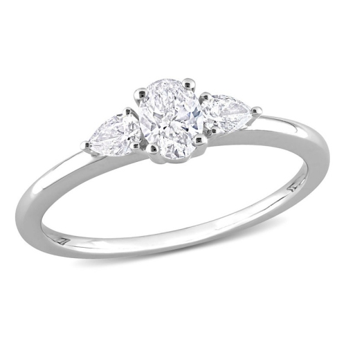 GEM AND HARMONY  1/2 Carat (Ctw H-I, I1-I2) Three-Stone Diamond Engagement Ring In 14K Gold In White