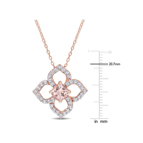 2.00 Carat Morganite & White Topaz Floral Pendant Necklace in Rose Plated Sterling Silver