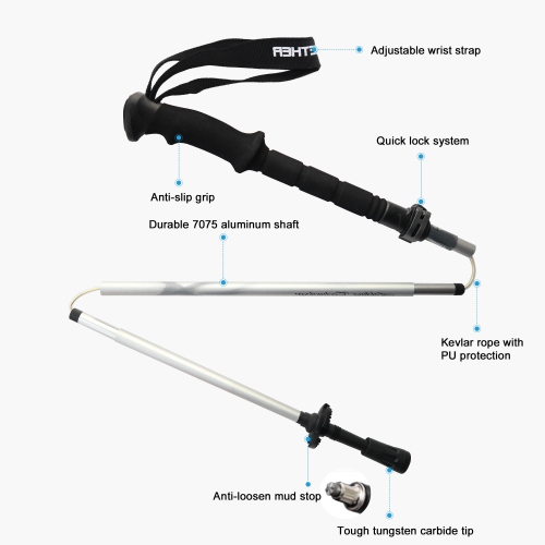 Collapsible Trekking Poles, Aluminum Folding Walking Hiking Sticks for hiking, Adjustable Height 5-Section