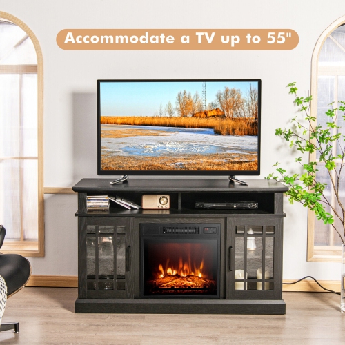 Gymax 48" TV Stand Console Cabinet w/ Fireplace Entertainment Center For Living Room