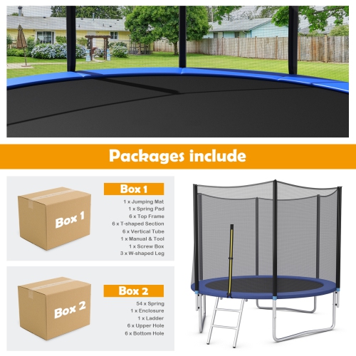 Patiojoy 10ft Trampoline with Safety Enclosure Net & Spring Pad Jumping Mat