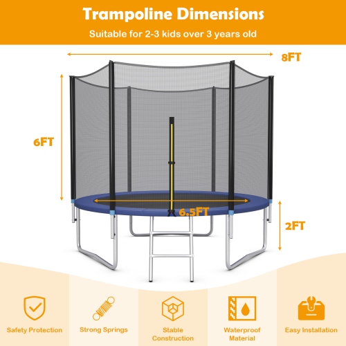 Patiojoy 8ft Trampoline with Safety Enclosure Net & Spring Pad Jumping Mat