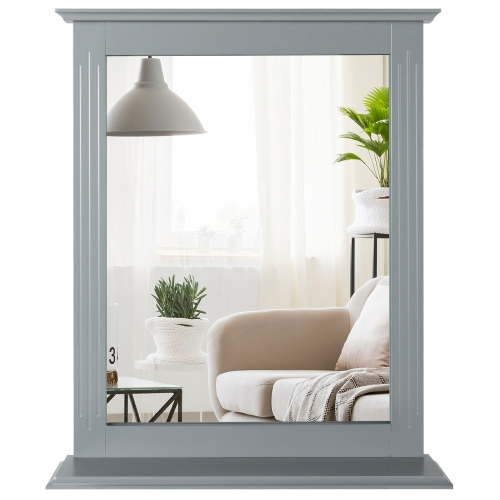 Gymax Bathroom Wall-Mounted Mirror W/Shelf Vanity Makeup Mirror Multipurpose