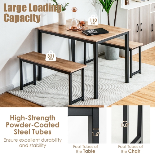 Topbuy 3pcs Dining Table Set for 4 Modern Industrial Counter Height Kitchen Table Set with 2 Benches for Dining Room