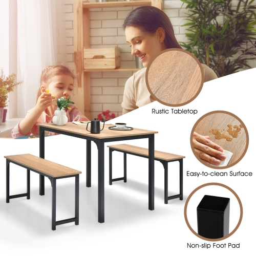 Topbuy 3pcs Dining Table Set for 4 Modern Industrial Counter Height Kitchen Table Set with 2 Benches for Dining Room