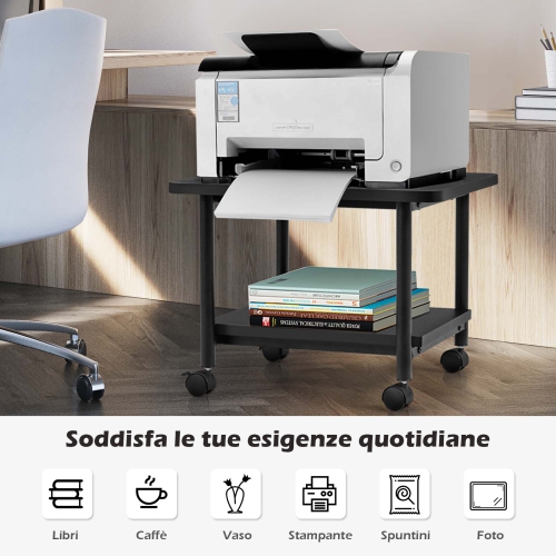 TopBuy – Chariot pour imprimante à 2 niveaux à roulettes avec 2 tablettes de rangement pour imprimante pour le bureau à domicile