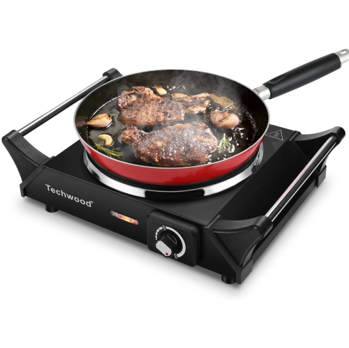 Techwood Hot Plate Electric Stove 1500W Electric Cooktop for Cooking, Portable Single Burner with Handles, Countertop Stove Top for Kitchen Travel Ca