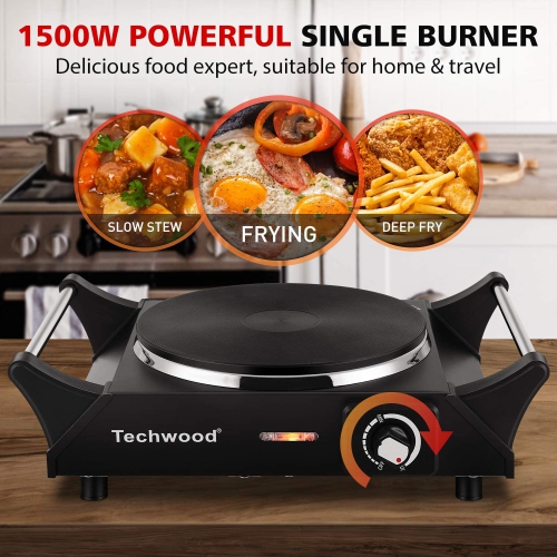 Techwood Hot Plate Electric Stove 1500W Electric Cooktop for Cooking, Portable Single Burner with Handles, Countertop Stove Top for Kitchen Travel