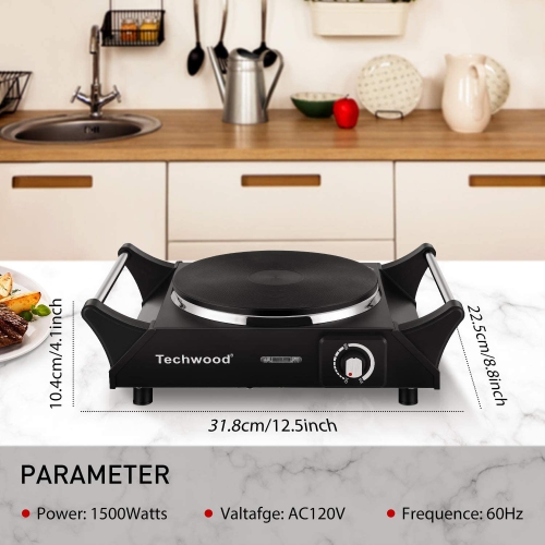 Techwood Hot Plate Electric Stove 1500W Electric Cooktop for Cooking, Portable Single Burner with Handles, Countertop Stove Top for Kitchen Travel