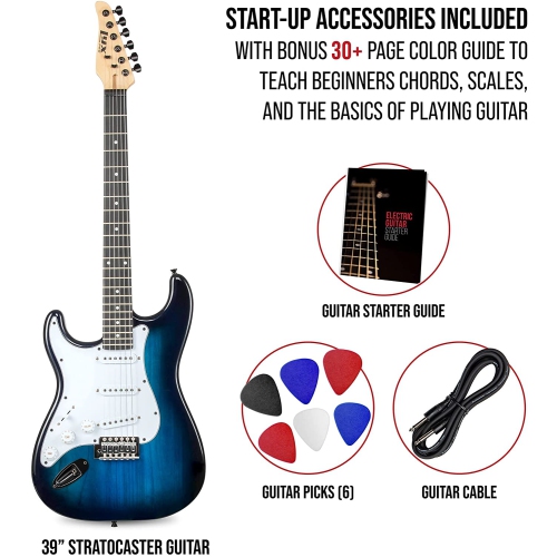 LyxPro CS 39” Left Hand Electric Guitar Kit for Beginner, Intermediate & Pro Players with Guitar, Amp Cable, 6 Picks & Learner’s Guide, Solid Wood