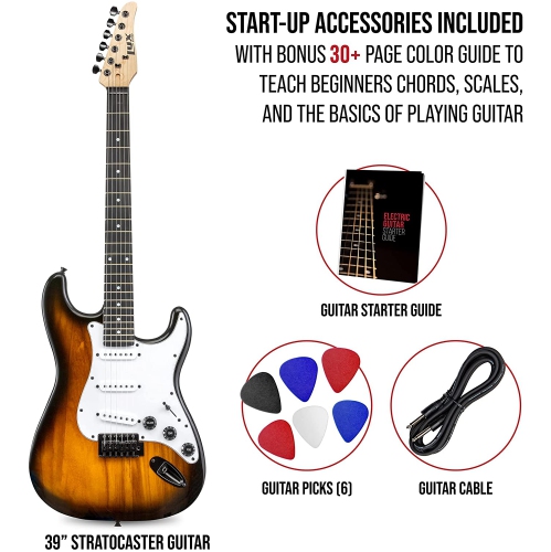 LyxPro CS 39” Electric Guitar Kit for Beginner, Intermediate & Pro Players with Guitar, Amp Cable, 6 Picks & Learner’s Guide | Solid Wood Body,