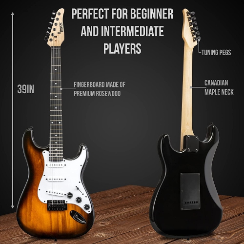 LyxPro CS 39” Electric Guitar Kit for Beginner, Intermediate & Pro Players with Guitar, Amp Cable, 6 Picks & Learner’s Guide | Solid Wood Body,