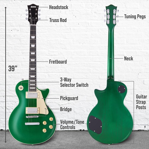 LyxPro 39” SB Series Electric Guitar, Kit for Beginner, Intermediate & Pro Players Solid Body Guitar, Bonus 2-Pack of Picks, Mahogany Wood,