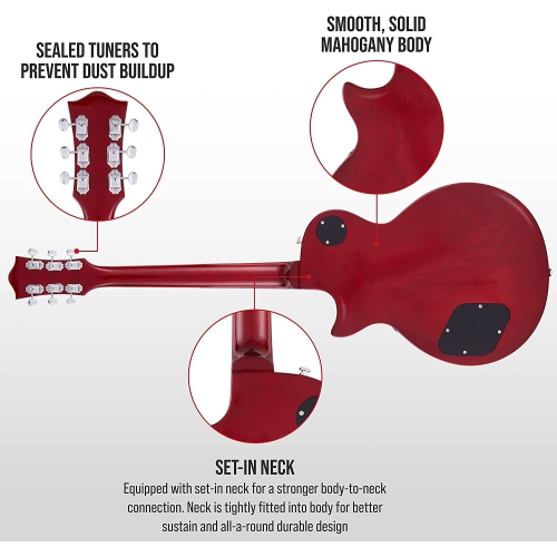 LyxPro 39” SB Series Electric Guitar, Kit for Beginner, Intermediate & Pro Players Solid Body Guitar, Bonus 2-Pack of Picks, Mahogany Wood,