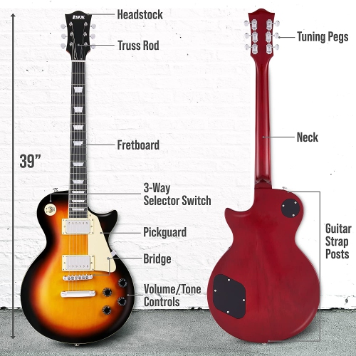 LyxPro 39” SB Series Electric Guitar, Kit for Beginner, Intermediate & Pro Players Solid Body Guitar, Bonus 2-Pack of Picks, Mahogany Wood,