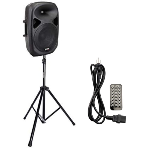 LyxPro SPA-8 8 Portable PA Speaker System With Metal Tripod Stand Combo Kit 100-Watt RMS Power Active Amplifier Equalizer Bluetooth SD Slot USB MP3 XLR 1/4 1/8 3.5mm Inputs Remote Control 