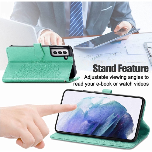 LEDEX Leather Flip Wallet Case Card Holder Embossed Mandala Floral Pattern Premium SKYXD Luxury 3D for Samsung Galaxy S21 FE - Free Shipping