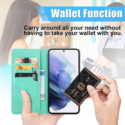 LEDEX Leather Flip Wallet Case Card Holder Embossed Mandala Floral Pattern Premium SKYXD Luxury 3D for Samsung Galaxy S21 FE - Free Shipping