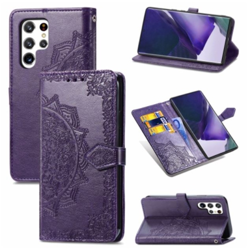 Ledex Luxe cuir cuir fleur Mandala étui portefeuille cuir polyuréthane Premium SKYXD Luxury 3D pour Samsung Galaxy S22 Ultra
