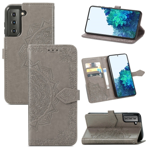 LEDEX Leather Flip Wallet Case Card Holder Embossed Mandala Floral Pattern Premium SKYXD Luxury 3D for Samsung Galaxy S21 FE - Free Shipping