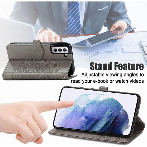 LEDEX Leather Flip Wallet Case Card Holder Embossed Mandala Floral Pattern Premium SKYXD Luxury 3D for Samsung Galaxy S21 FE - Free Shipping