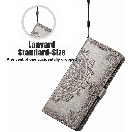 LEDEX Leather Flip Wallet Case Card Holder Embossed Mandala Floral Pattern Premium SKYXD Luxury 3D for Samsung Galaxy S21 FE - Free Shipping