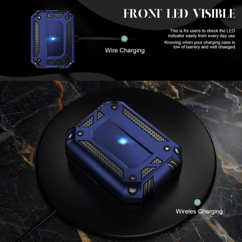 Heavy Duty Anti-Drop Full Body Protective Rugged Case Cover & Keychain for Apple AirPods 3, Navy