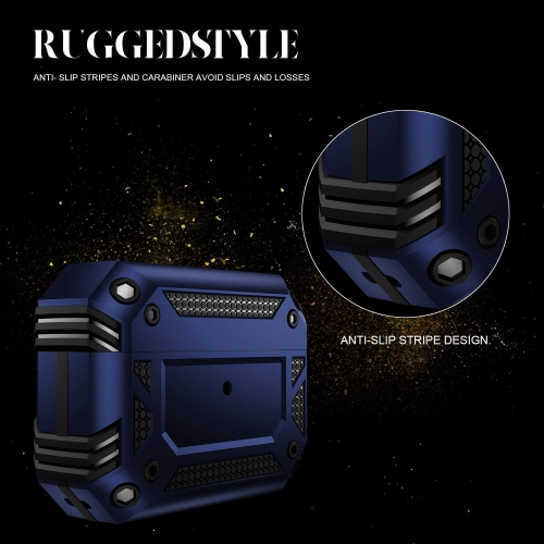 Heavy Duty Anti-Drop Full Body Protective Rugged Case Cover & Keychain for Apple AirPods 3, Navy