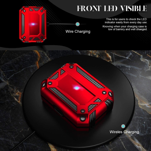 Heavy Duty Anti-Drop Full Body Protective Rugged Case Cover & Keychain for Apple AirPods 3, Red